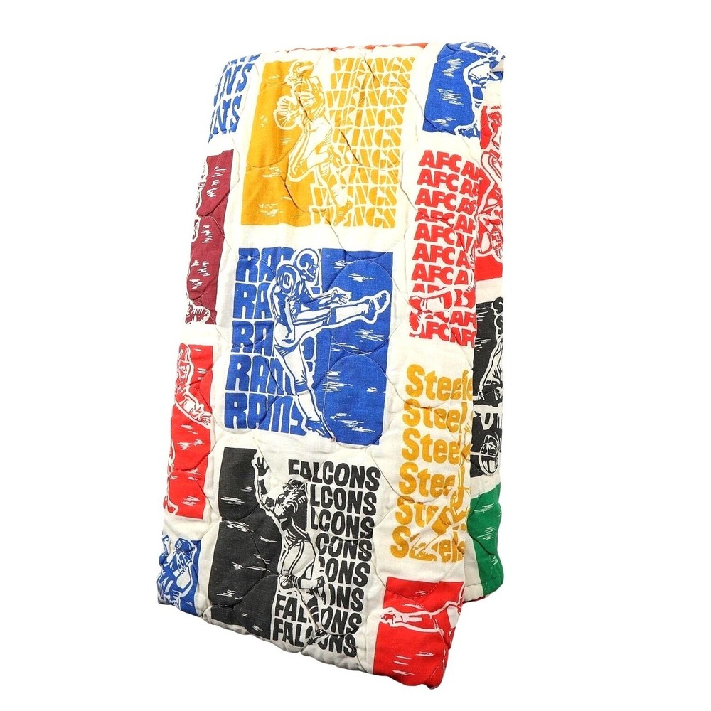 1970s–early 1980s Vintage NFL Quilt Football Teams Blanket Oilers Redskins AFC‎